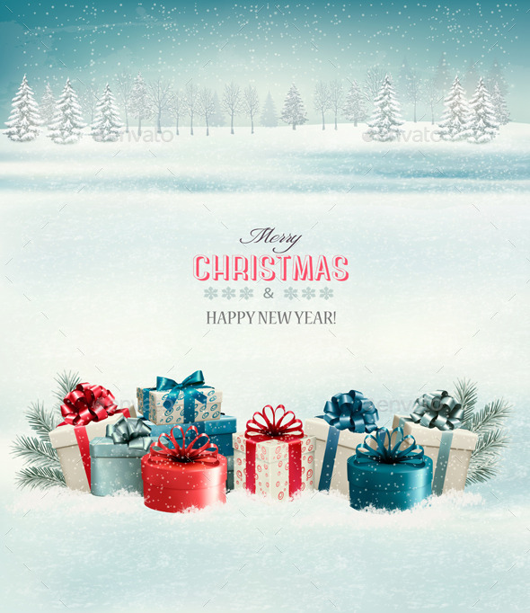 Holiday Christmas Background with Gift Boxes