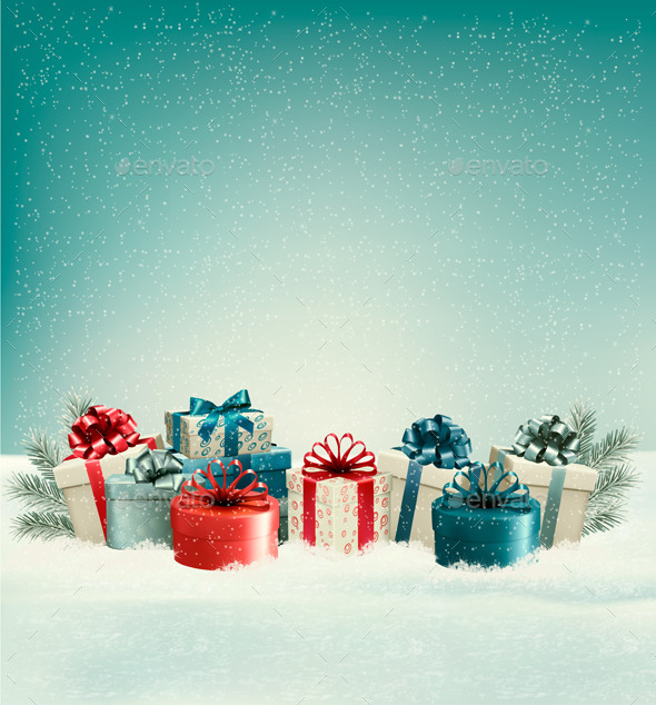 Christmas Gift Boxes in Snow