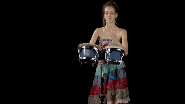 Female Percussion Drummer Performing With Bongos 1