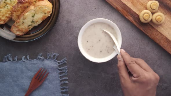 A Bowl of Homemade Cream of Mushroom Soup