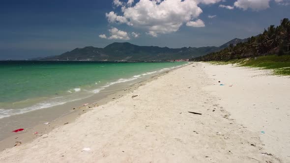 Aerial View White Sand Beach Turqouise Water Waves Exotic Island