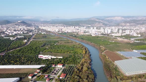 Aerial View River Urban City