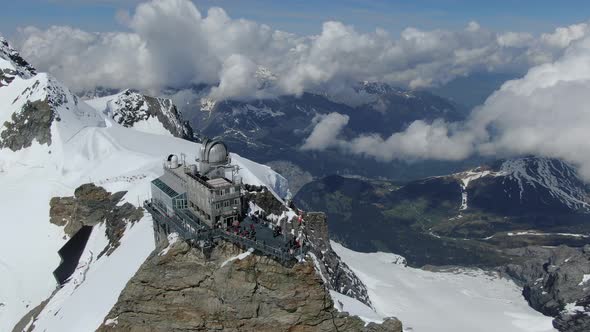 Aerial view of Sphinx astronomical observatory at Jungfraujoch, Switzerland