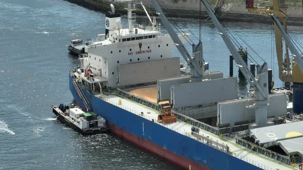 Aerial View of a Bulk Carrier Vessel at Port