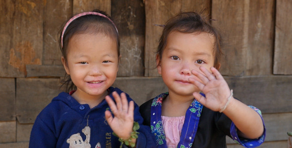 Little Girls Waving Goodbye