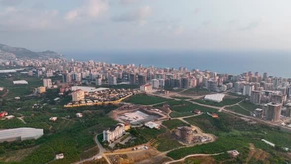 Colorful Panorama over the city Aerial View 4 K Alanya Turkey