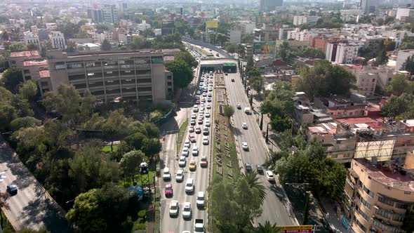 Drone shot of abandoned building and viaducto in mexico city