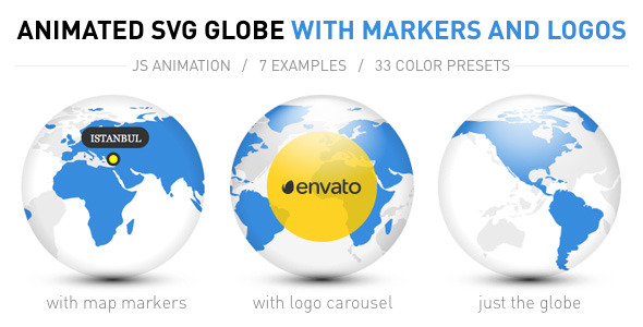 Animowana kula SVG ze znacznikami i logo