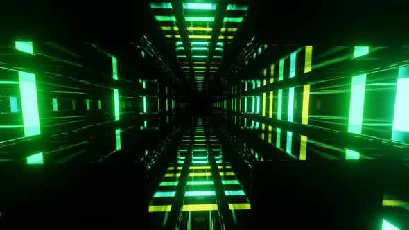 Fly Through Mirror Designs Form Tunnel Technology Cyberspace with Neon Glow