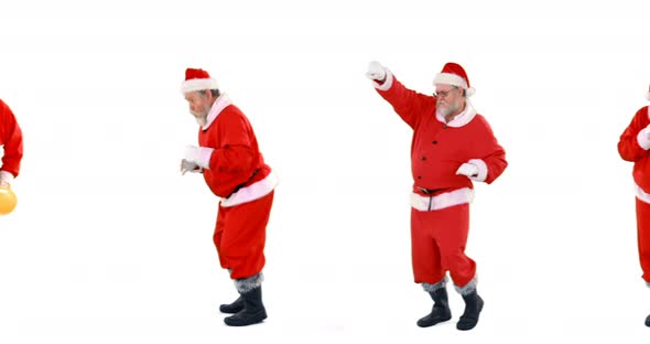 Santa claus dancing and performing various activity