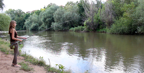 Girl Fishing on the River