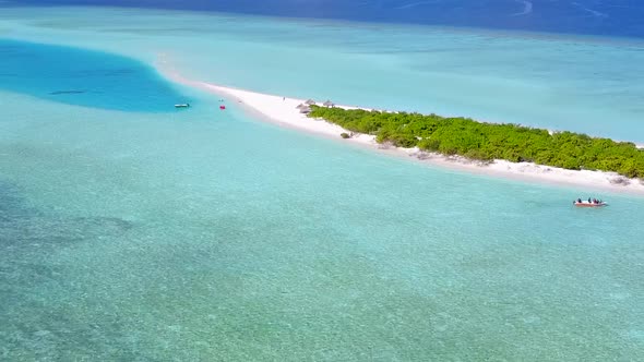 Aerial drone sky of exotic bay beach by clear water and sand background