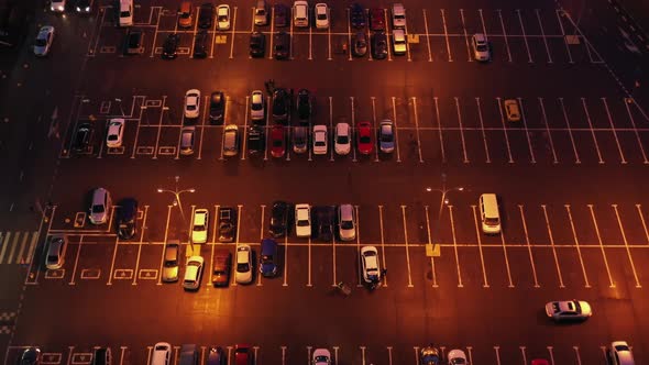 Top View on Mall Parking with Cars