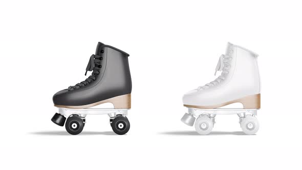 Blank black and white roller skates, looped rotation