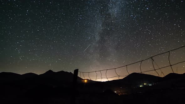 Starry Night Sky with Milky Way Galaxy over Mountains