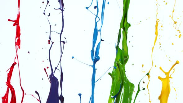 Colorful Paint Splashes in Super Slow Motion Isolated on White Background 1000Fps