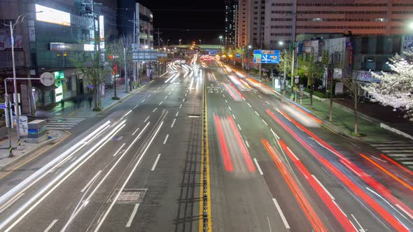 Timelapse Cars Drive Along Illuminated Busan Street