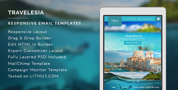 Travel & Hotel Responsive Newsletter + Online Builder Access