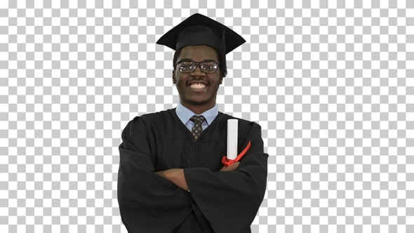 African american male student in graduation, Alpha Channel