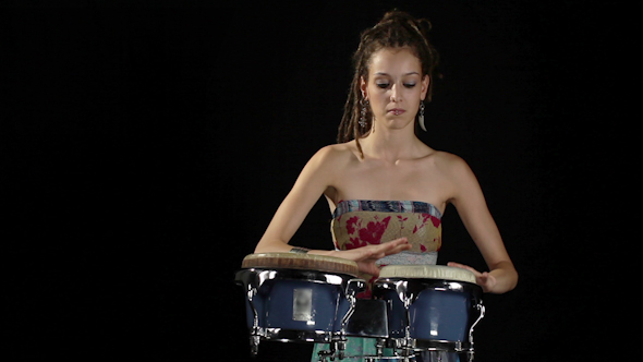 Female Percussion Drummer Performing With Bongos 2