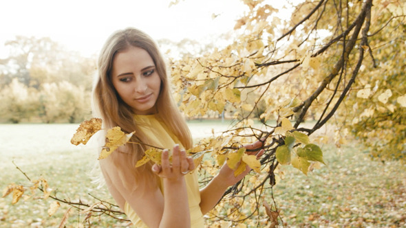 Romantic Moment With Happy Woman In The Park