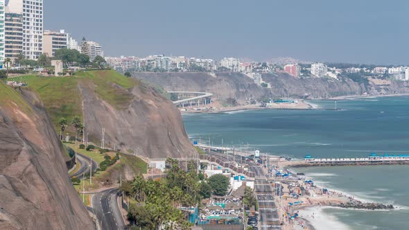 Aerial View of Lima's Coastline in the Neighborhood of Miraflores Timelapse Lima Peru