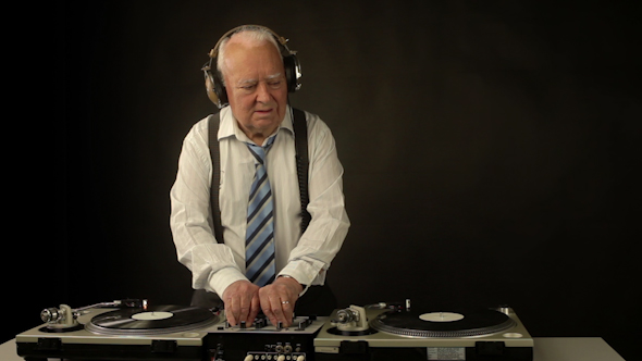 Very Funky Elderly Grandpa Dj Mixing Records 47