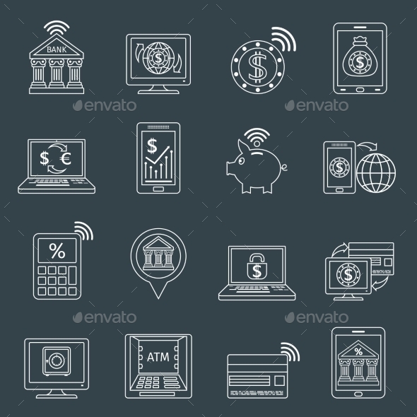 Mobile Banking Icons Outline