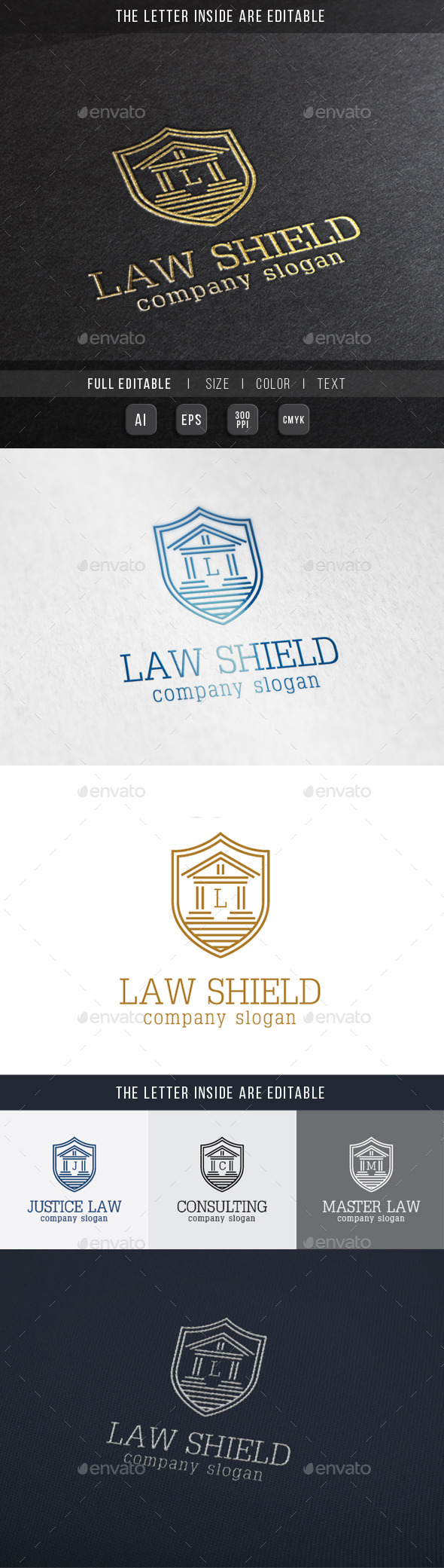 Law Shield - Justice Building Logo Template.