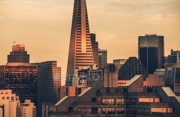 d States. San Francisco Skyline Sunset Scenery.