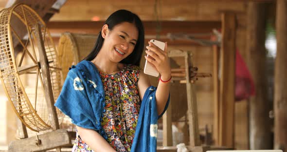 Asian Rural Girl Making Video Call