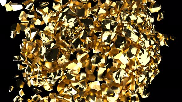 Big Golden Rock Explosion Gold Dust on Black Shinny Broken Pieces Super Slow Motion 1000 Fps