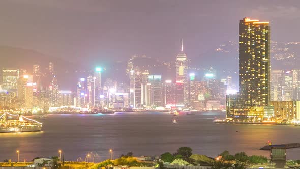 Hong Kong Day to Night Aerial View From Kowloon Bay Downtown Timelapse