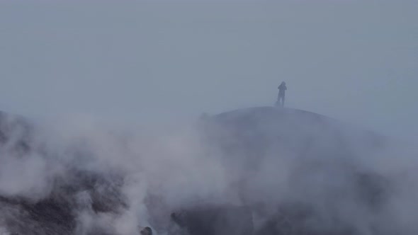 Silhouette of Man Hiking at Coldera of Avachinsky Stratovolcano Also Known As Avacha Volcano