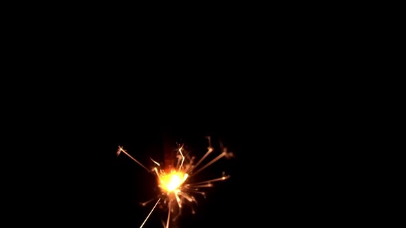 Festive Sparkler Emits Sparks on a Black Background Closeup