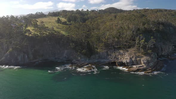 Alum Cliffs Seascape, Taroona, Tasmania Aerial Drone 4K