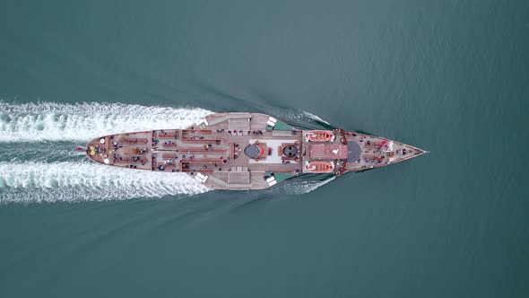 Bird's Eye View of a Paddle Steamer at Sea