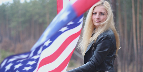 Girl With American Flag