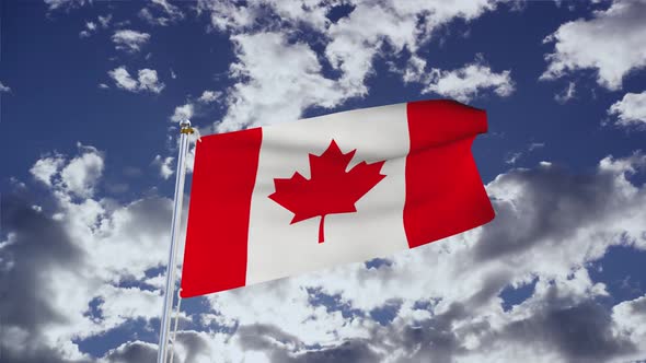 Canada Flag With Sky 4k