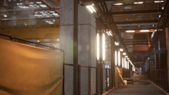 Interior of Car Factory with a Production Line