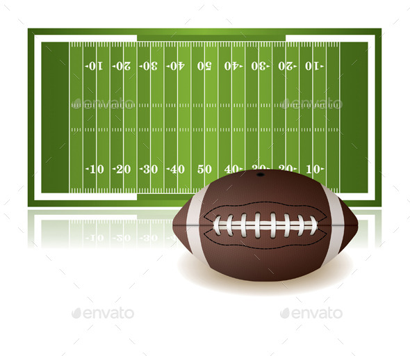 American Football Field and Ball Isolated