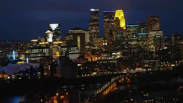 Minneapolis Skyline - Aerial at Night