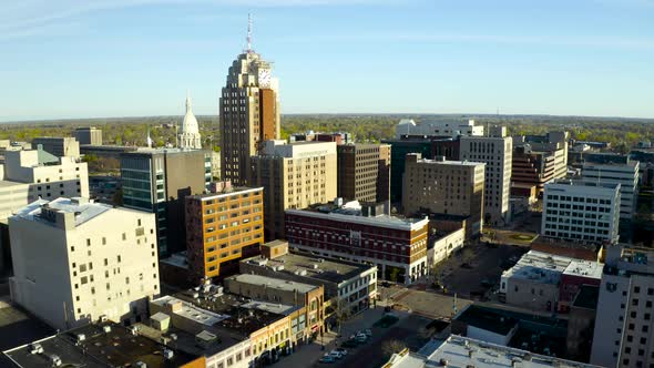 4k drone video of the state capital in Lansing, Michigan as the sun rises