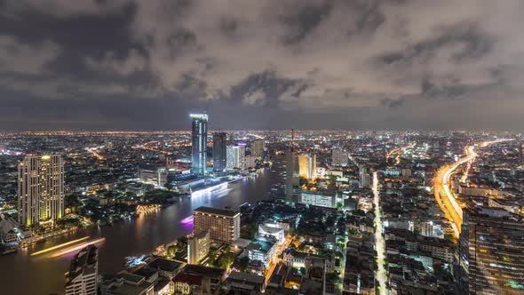 Bangkok Thailand At Night With Clouds Time Lapse