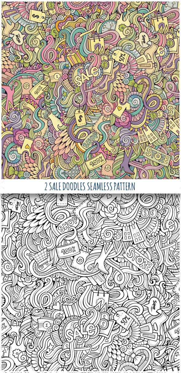 2 Doodles Seamless Sale and Shopping Pattern