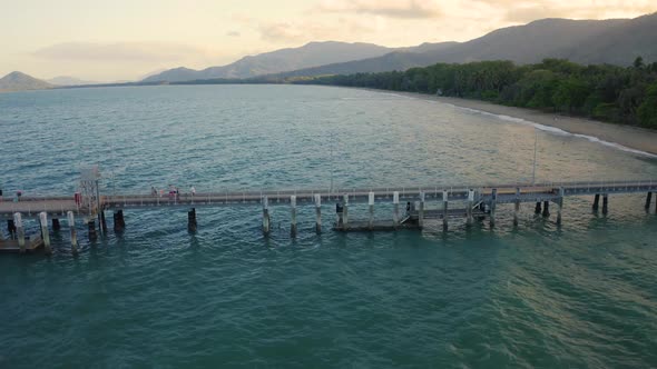 Aerial Beautiful Seascape and a Pier in Palm Cove, Queensland, Australia