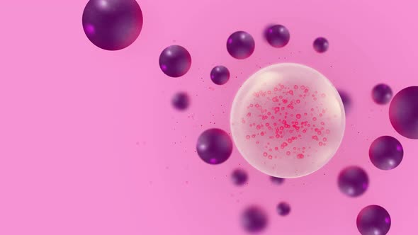 Pink abstract background with abstract forms. 3D cell and sphere