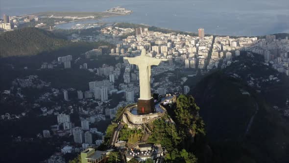 An aerial of christ the redeemer from a helicopter