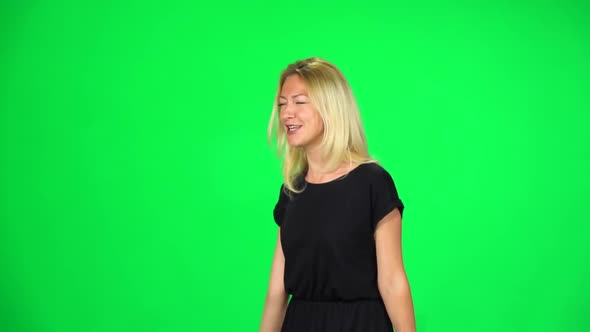 Cheerful Girl Is Run with Smile. Chroma Key. Slow Motion