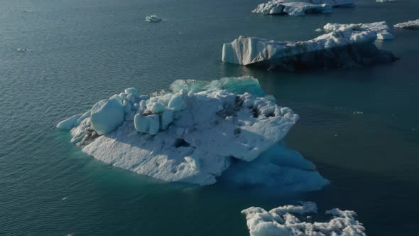 Beautiful Drone View Cold Landscape of Breidamerkurjokull Glacier Lagoon in Iceland with Floating